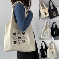 Pocket Black White Tote Bag Aesthetic Student Korean Style Canvas Bag Totebag PUQP