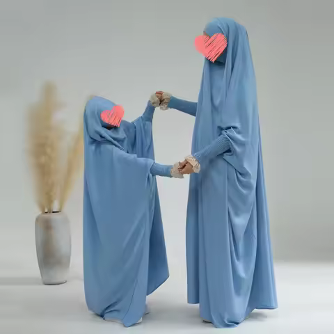 Mom Daughter Hijab Abaya Muslim Women Girl Prayer Garment Eid Ramadan Islam Clothing Khimar Kaftan T