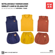 AWAN KIDS - Basic Baby Clothes SET, Singlet & Pop Pants, Ages NB - 1 Year - SET AW 08