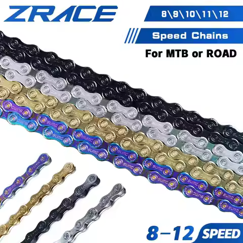 ZRACE Bike Chain 8 9 10 11 12 Speed MTB Mountain Road Bicycle,Neon-Like, Silver, Black, Gold,114/120