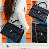 Chanel 展示品 Kelly 荔枝牛皮淡金釦手把口蓋包-大(AS4712-黑)