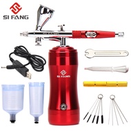 SI FANG ชุดแอร์บรัชแบบดูอัลแอ็กชันชุดแอร์บรัชพร้อมหัวฉีดขนาด0.3มม. ชุดแอร์บรัชอัตโนมัติแบบพกพาเครื่อ