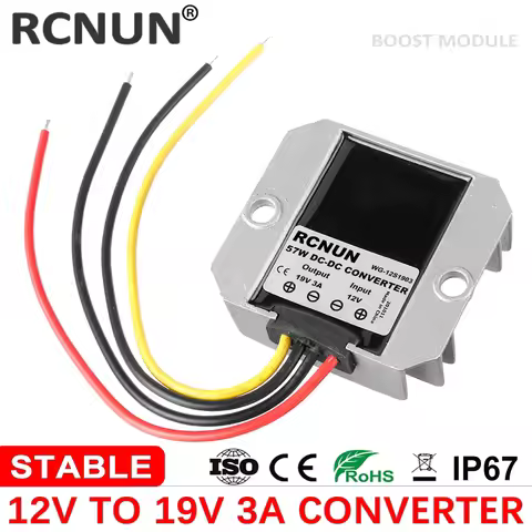 RCNUN DC to DC 12V 19V 3A Step-up Boost DC/DC Power Converter 57W Car Laptop Power Supply CE RoHS