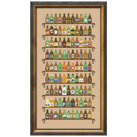 99 Bottles cross stitch kit beer bottle design cotton silk thread 18ct 14ct 11ct linen flaxen canvas
