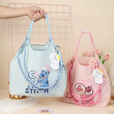 Genuine Disney Stitch Lotso Drawstring Tote Bag Cute Large Capacity Shoulder Bag Lightweight Handbag