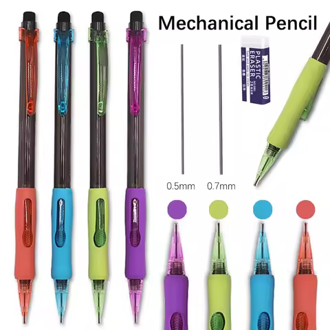 3Pcs/set 0.5 0.7mm Side Press Mechanical Pencil with Eraser HB Leads School Office Painting Writing 