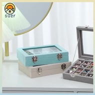 SUERHD Velvet Ring Box Tray, Portable 12 /24 Grid Jewellery Organiser Storage, Exquisite Desktop Sto