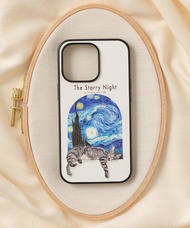 立體刺繡手機殼 iPhone 13 PRO PU合成皮革 貓咪x星夜