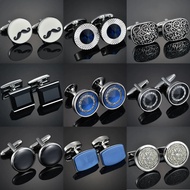 Luxury Brand Cuff Buttons Blue Crystal Cuff Links High Quality abotoadura Horse/Capsule/Beard Shirt 