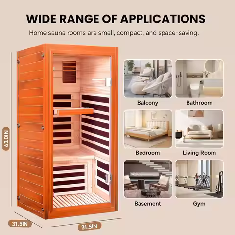 Infrared Sauna for 1 Person Home Sauna, 1065W 120V Low EMF Indoor Sauna, Wooden Dry Sauna with Light