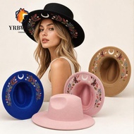 YRBWBW Wide Brim Fedora Hat, Bohemian Style Butterfly and Moon Print Felt Fedora Hat, Personality Bl