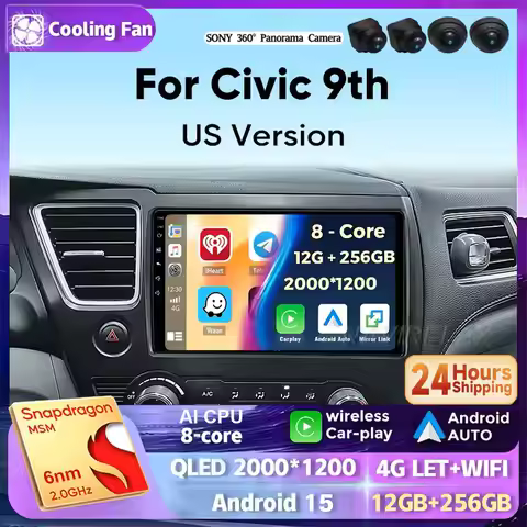 Android 15 Car Radio For Honda Civic 9 2013 - 2016 US EDITION AI Voice Multimedia Video Player Navig
