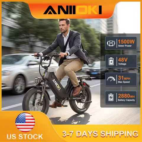 ANIIOKI Electric Bike 1500W Peak Motor 48V 60Ah Battery e bike 31mph Long Battery Life 20"*4" Fat Ti