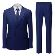 Men's Double-Breasted Suit Men's Fashion Casual Solid Color Suit Two-Piece Suit 9.2959.29510.11 JC78