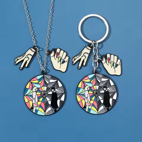 Wednesday Addams Enid Sinclair Rainbow Window Necklace Nevermore Enamel Pendant Necklace Keychain fo