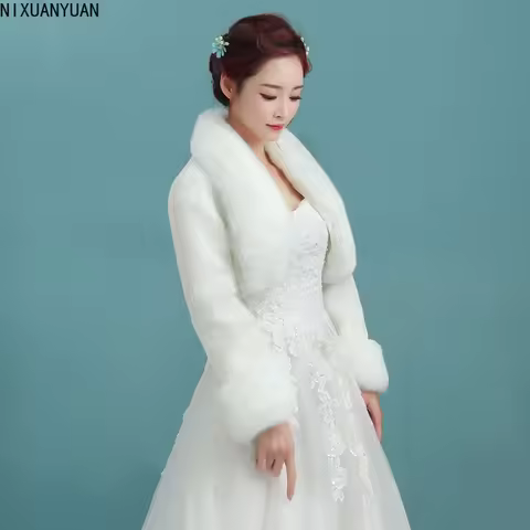 Wedding Shawl Jackets for Women Faux Fur Shawl Boleros Shrugs Wedding Bride Coat Bolero Cardigan Wom