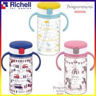 Richell แก้วหัดดื่ม แก้วหลอดดูด กันสำลัก สำหรับเด็ก ขนาด 320ml Richell Aqulea AQ Clear straw bottle mug แก้วหลอดดูด กันสำลัก ถ้วยหัดดื่มน้ำเด็ก