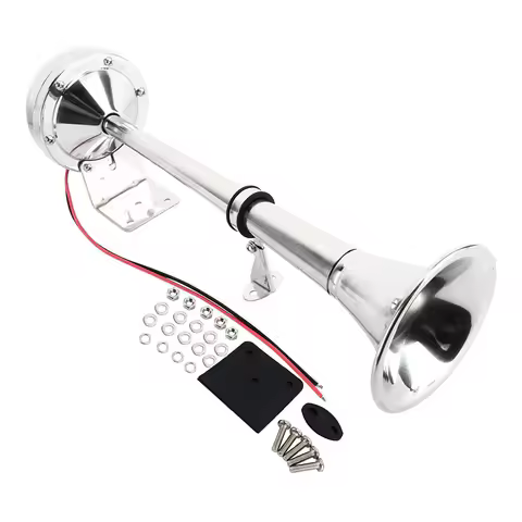 12V Electric Air Horn Marine Boat Air Horn Polished Stainless Steel Low Loud Single Trumpet for Truc