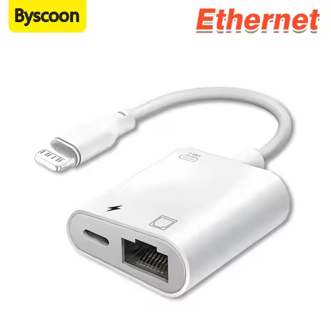 Byscoon Lightning to RJ45 Ethernet OTG Adapter LAN Wired Network Cable/Hub With Charge Port for iPho