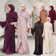 yeleedon  Abaya Arab Dubai Lace Pleated Abaya Dress Maysia Jubah Muslimah (Support 2 Styles To Choose)Plus Size S-2XL