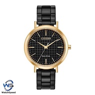 Citizen EM0768-54E Analog Eco-Drive Solar Powered Black Dial Rose Gold Tone Stainless Steel Case Ladies / Womens Watch