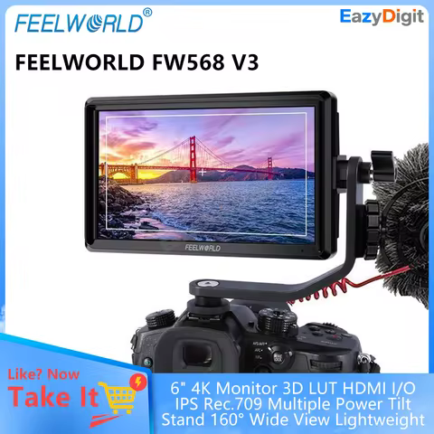 FEELWORLD FW568 V3 6" 4K Monitor 3D LUT HDMI I/O IPS Rec.709 Multiple Power Tilt Stand 160° Wide Vie