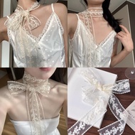 Lace Embroidery Bowknot Long Ribbon Scarf Choker Scarves