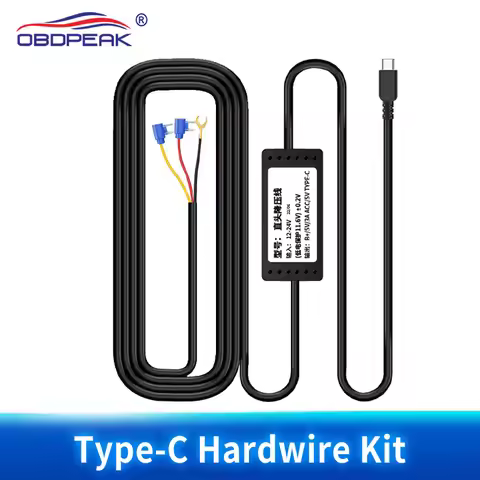 OBDPEAK 12-24V Hardwire Kit Universal Type-C 5v 3A DVR Buck Line Car Dash Camera Charger 24H Parking