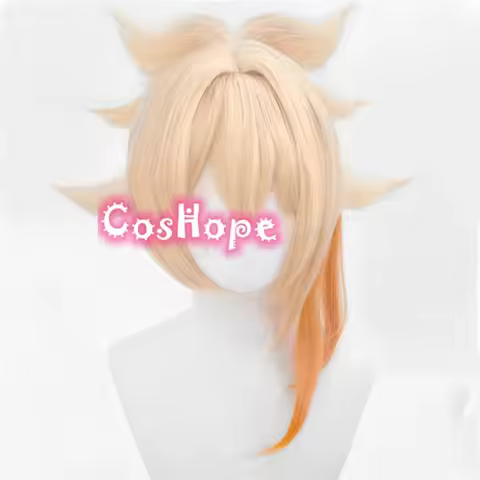 Yoimiya 45cm Yellow Wig Anime Cosplay Heat Resistant Synthetic Wigs Hair Halloween