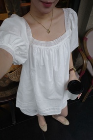 AOEM STUDIOS | MAUVE TOP - Áo kiểu nữ trắng cổ vuông tay phồng cotton linen phong cách vintage nhẹ n