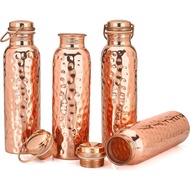 Glytterati Hammered Copper Water Bottle With Ring (34 oz/1000ml) (Set of 4) | Pure Copper Bottle | P