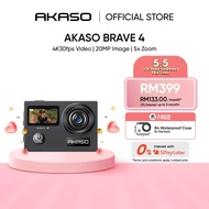 AKASO Brave 4 - Dual Color Screen Action Camera | 4K30fps Video | 20MP Image | 5x Zoom | Wireless Co