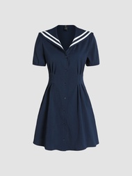 Cider Sailor Collar Solid Mini Dress