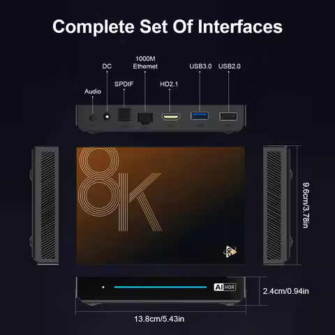 Smart TV Box Android 14.0 WiFi 6 BT 5.4 Octa-Core 4/8GB RAM 32/128GB ROM HD Media Player 8K 1000M LA