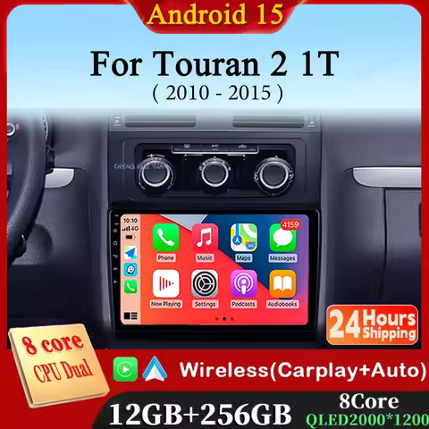 Android 15 For Volkswagen Touran 2 1T 2010 - 2015 Carplay Auto 2K Screen Car Radio Multimedia Player