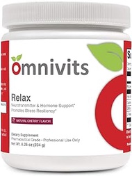 Omnivits Relax Natural Cherry Flavor | Magnesium as Albion Di-Magnesium Malate, Myo-Inositol, Taurine, GABA, L-Theanine (Suntheanine) | Healthy Blood Pressure, Emotional Wellness| Powder 60 Serving