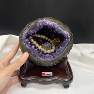 Tabletop Small Geode With Fine Grain Blue Agate With Hole Deep Bracelet Degaussing ESPA+2.64kg Uruguay Amethyst Cave