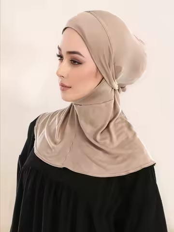 Modal Jersey Instant Hijab Cap Full Coverage Tie Back Under Cap Solid Color Muslim Woman Alfaro Hija