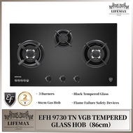 [SG Seller] EF  EFH 9730 TN VGB 86cm 3 Burner Tempered Glass Cooker Hob Gas Stove