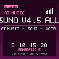 Suno V4.5 All AI Music Generator Song Vocal Pass Digital | 5-20 Generations