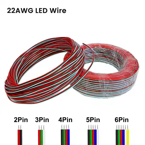 1m-50m 22AWG Led Wire Cable 2Pin/3Pin/4Pin/5Pin/6Pin Electric Power Wire For WS2812B WS2811 5050 283