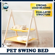 Pet Swing Bed Wooden Double Layer Cat Hammock Swing Bed Cat Nest Hanging Cat House Buaian Katil Kuch