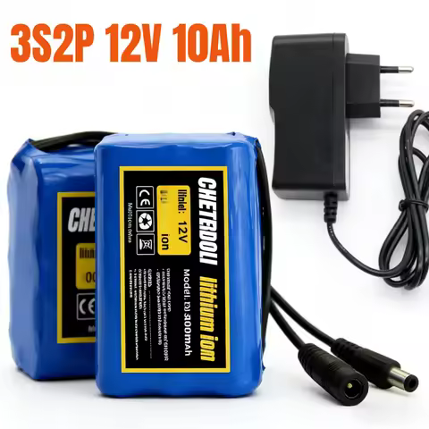 12V 10000mAh Rechargeable 18650 Lithium Battery Pack 3S2P with BMS 12.6v Charger for Headlamp Solar