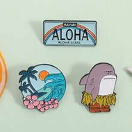 1 Set ALOHA Hawaii License Plate Enamel Pins, Island Scenery Shark Brooch, Lapel Backpack Pins, Jewe