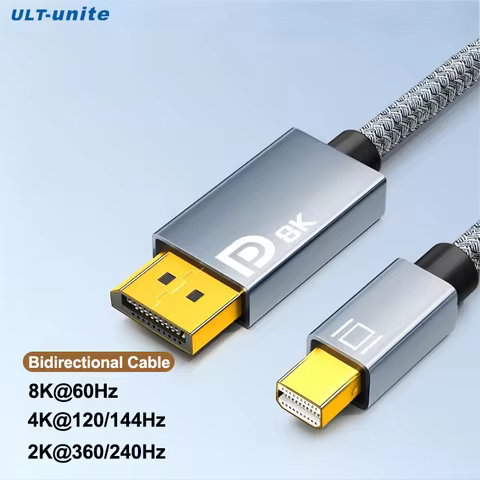 8K60Hz Mini DP to DP Cable 4K144Hz Bidirectional DP to Mini DisplayPort DP Cables for Monitor Projec