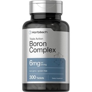 Horbäach Triple Boron Complex 6 mg Supplement | 300 Tablets | for Men and Women | Vegetarian, & Glut