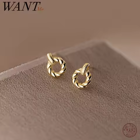 WANTME 925 Sterling Silver Trendy Round Twist Mini Small Stud Earrings for Women Simple Exquisite Da