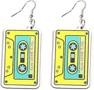 Acrylic Cassette Tape Dangle Earrings for Girls Colored Double Sided Neon Tape Drop Hook Earrings 70s Outfit Glow Party for Women Jewelry Accessories