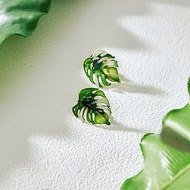 泰斑龜背芋耳環手工樹脂觀葉植物
