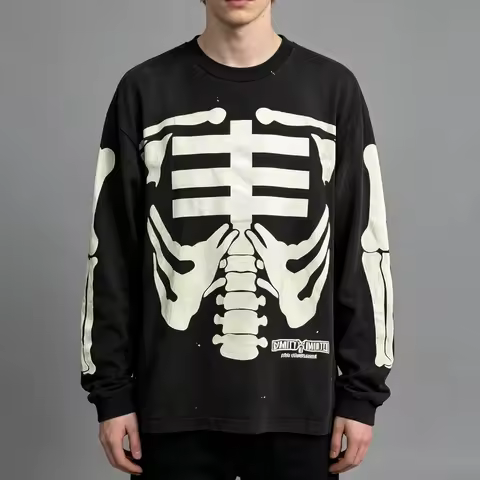 Yao Fashion Mx6 SS26 Vintage Cotton Outdoor Hip Hop Casual Tee Luminous Skull Pattern Tops Streetwea